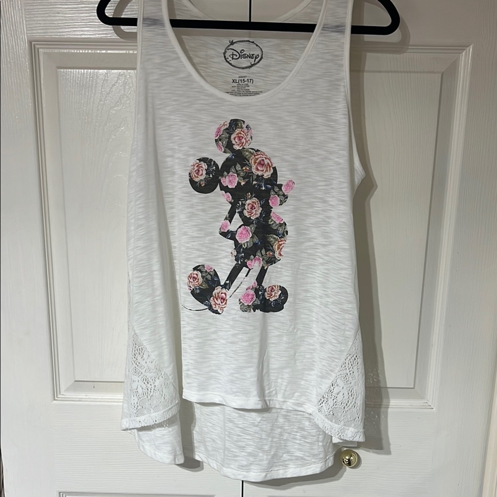 Disney Floral Mickey White Tank Top